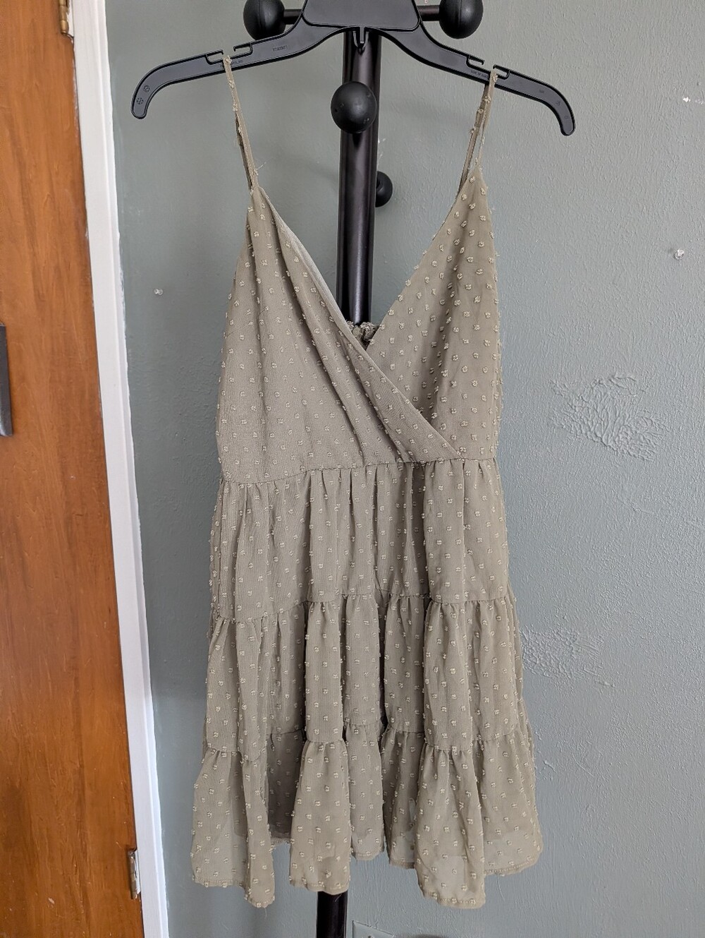 Trixxi Olive Tiered Spaghetti Strap Mini Dress